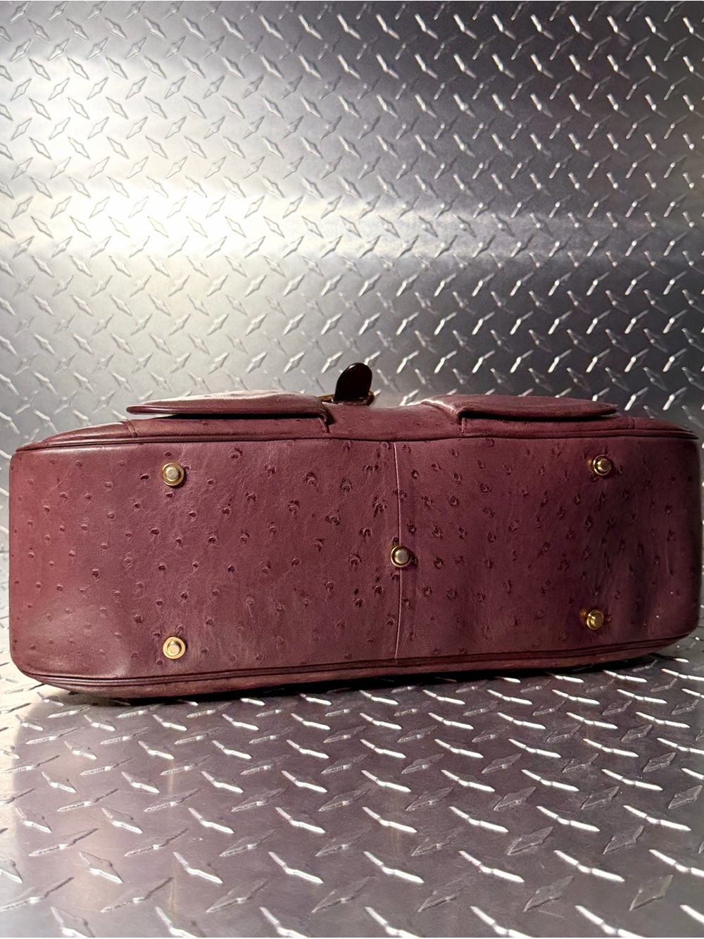 Christian Dior Vintage Ostrich Double Saddle Bowler Bag in Purple - Picture 5 of 14